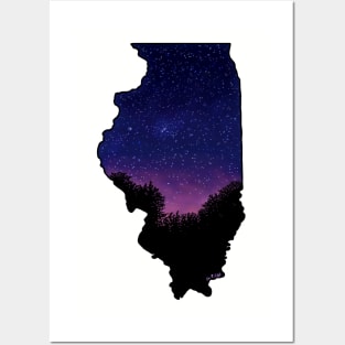 Illinois Silhouette - Starry Sunset Posters and Art